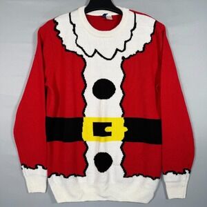 Santa Claus Body Ugly Christmas Sweater Men's Large Funny Xmas Wool Red Pullover